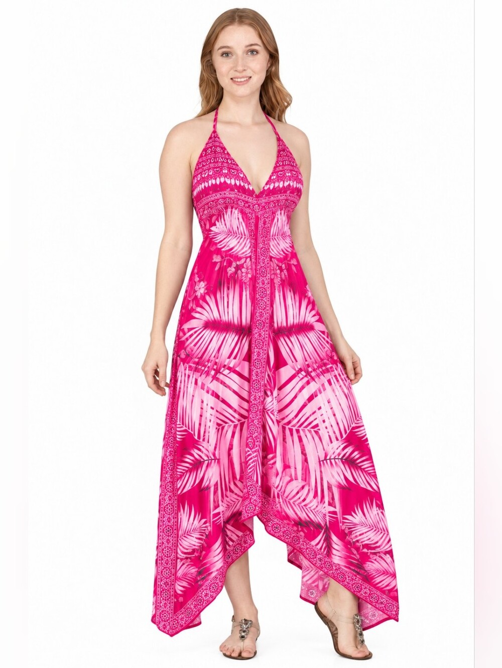 Halter Asymmetrical Dress in Vibrant Pink